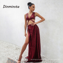 Women Floor Length Deep V Sequin Sexy Long Dresses